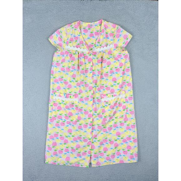 KMart Pink Kaftan Night Gown Woman’s Medium Colorful Apples MuMu Granny Core Vtg - Picture 1 of 12